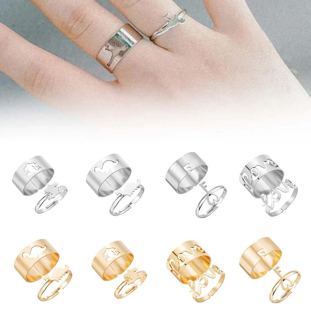 

New Popular Dinosaur Rings Alloy Couple Rings Well-designed 2-piece Ring Set Rings Western Style Alloy Fashion Finger Jewelry