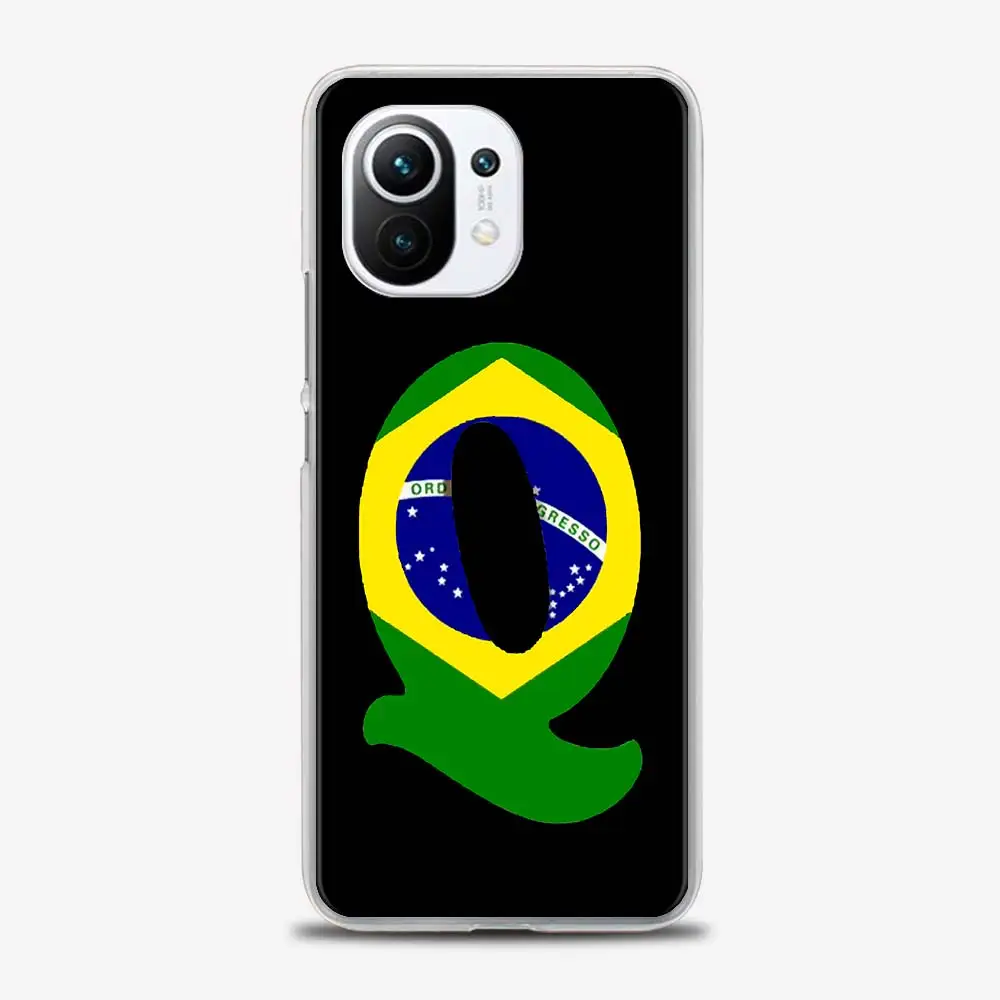 

Phone Case for Xiaomi Poco X3 NFC F3 Mi 11 Hard Cover for Redmi Note 9S 9 8 Pro 8T 10 Pro Shell Letter B Brazil Flag National