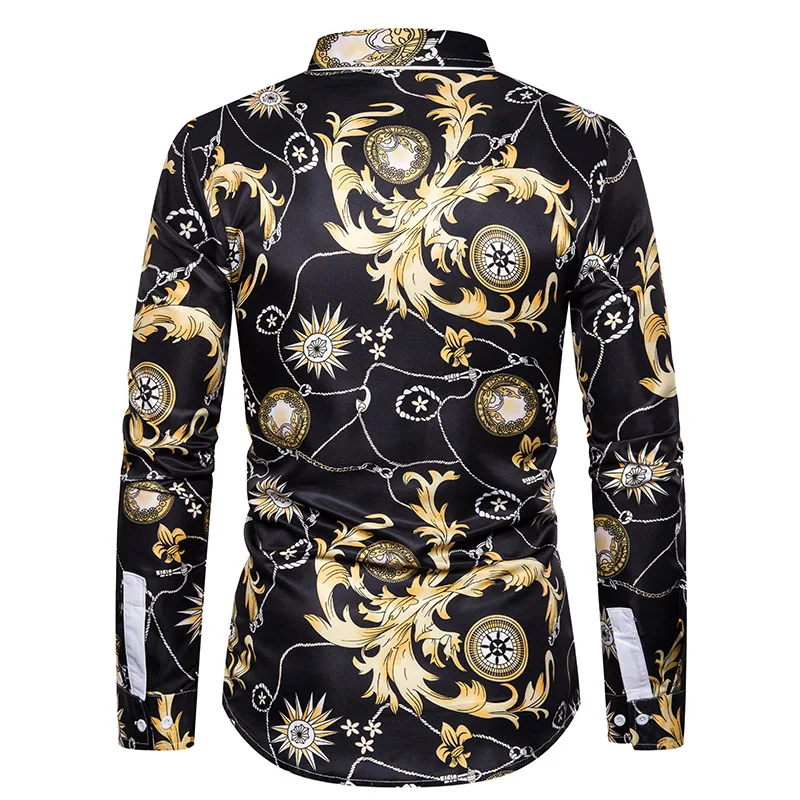Luxury Royal Mens Shirts Casual Slim Fit Cross Gemstone Printed Long Sleeve Slim Fit Chemise Homme Men Prom Party Tuxedo Shirt