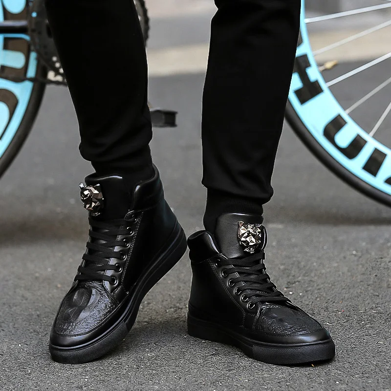 

CYYTL Men Sliver High Top Leather Shoes Outdoor Tiger Head Sneakers Trending Slip Resistant Flats Zapatos Casuales De Mujer