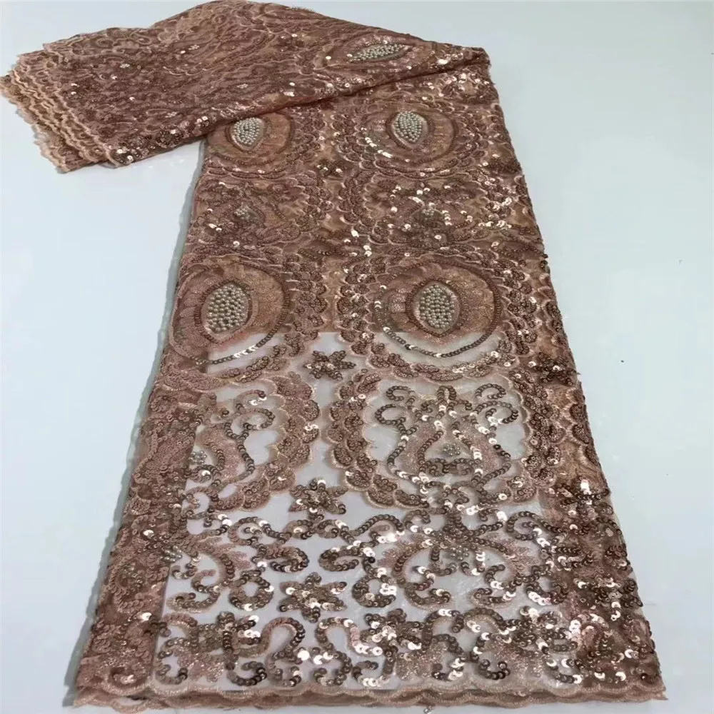 

African Lace Fabric Embroidery French Mesh Lace Fabric With Sequins For Nigerian Party Wedding FJ225-309