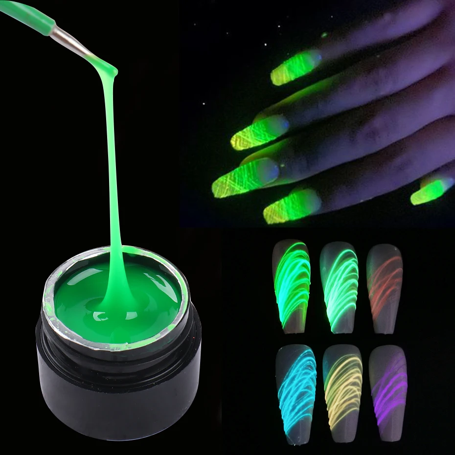 6Colors Luminous Spider Gel For Nail Art Pull Drawing Line Glows In The Dark UV Polish Glue Professional Manicure Varnish PP1840