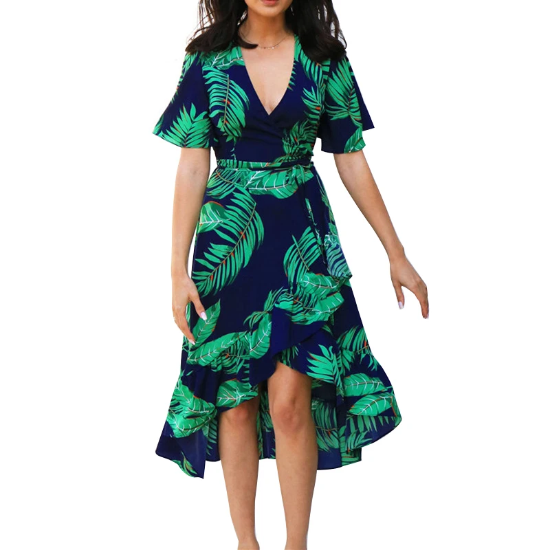 2020 летнее Новое шифоновое платье с цветочным рисунком женская одежда v образный