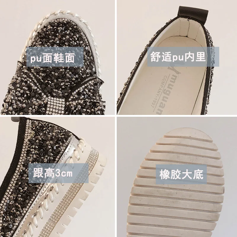 

New 2020 women's sneakers casual shoes new fashion breathable thick bottom white soft shoes rhinestone crystal flats