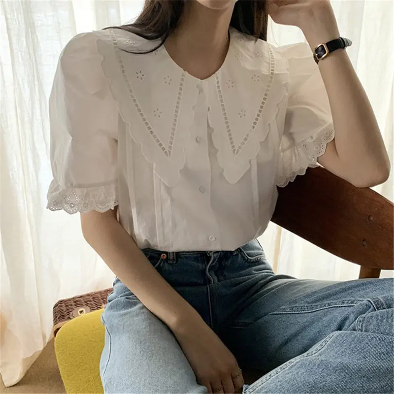 

Alien Kitty Hook Flowers Color-Hit Vintage New 2020 Tops Female Retro Hot Loose Single Breasted Korean Chic Summer Retro Shirts