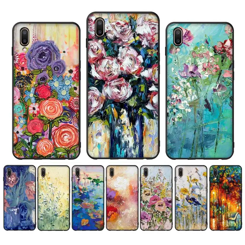 

Painting Boho Flower Art Abstract oil painting Phone Case Case For Oppo Reno Realme C3 6Pro Cover For vivo Y91C Y17 Y19 Funda