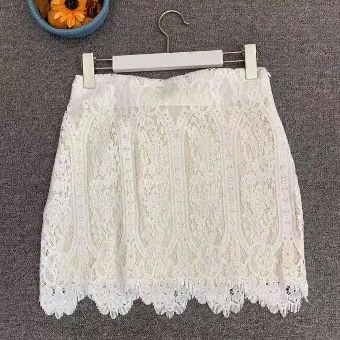 

Top Quality New Lace Set 2020 Autumn Style Women Crochet Lace Embroidery Long Sleeve Tops Blouse+ Lace Mini Skirt Set Two Piece