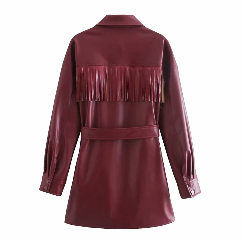 

Women Autumn PU Solid Jackets Coats 2020 Long Sleeve Sashes Bow Tie Tassel Fashion Street Female Casual Jacket Outerwear Clothes