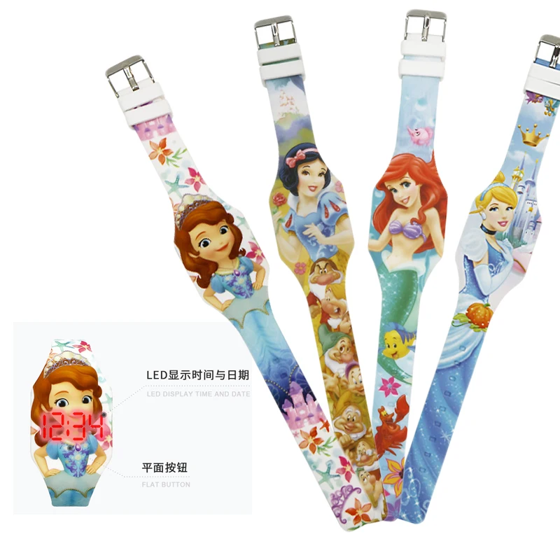 Детские часы Disney серии принцессы для девочек Ариэль София светодиодные