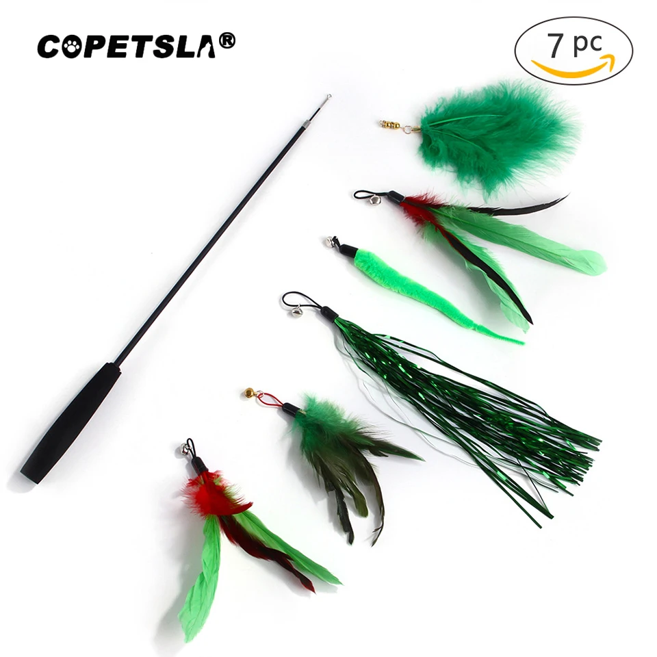 

Copetsla 7Pcs Retractable Funny Cat Stick Pet Supplies DIY Replacement Head Pets Teaser Toys Set Kitten Exercise Training Rod