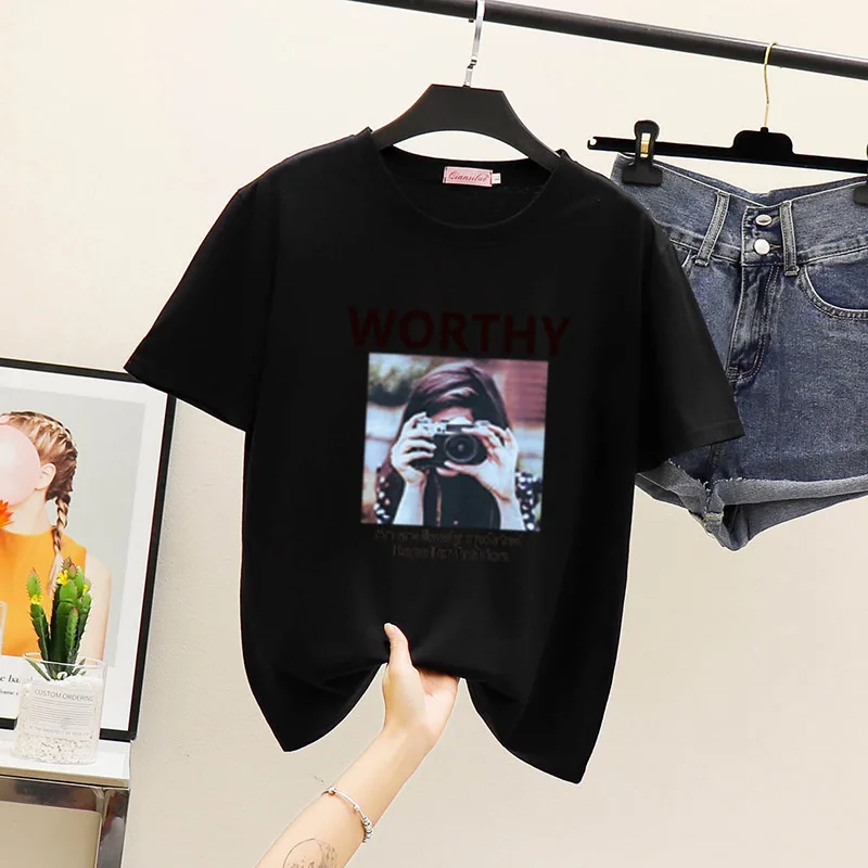 

Cotton short sleeve T-shirt women's 2021 new summer ins fashion loose T-shirt CEC half sleeve clothes
