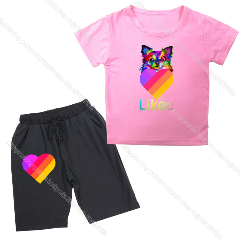 

LIKEE App Short Sleeve Suit Kids Heart Rainbow Boys Girls Cotton Toddler Likee App T Shirt Casual Suit Children Tee Tops