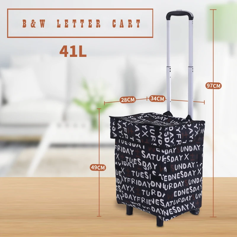 

Collapsible Reusable Trolley Shopping Bag Waterproof Foldable Utility Cart with Telescoping Handle and Wheels for Women Laundry