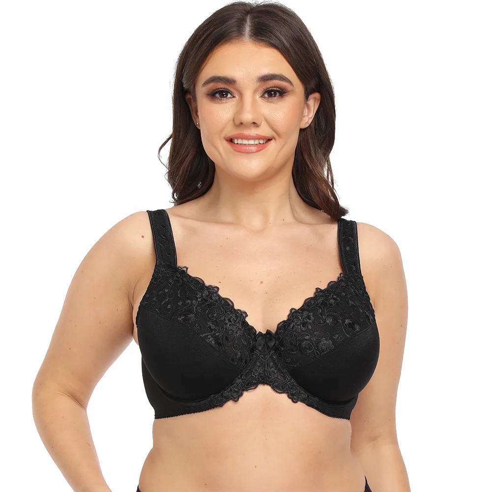 

Womens Lace Bra Sexy Plus Size Underwear Embroidery Comfort Full Cup Bra Underwired Non-padded Transparent Underwear C D E F Cup