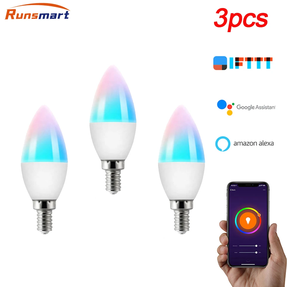 

3 шт., диммируемая Светодиодная лампа RGB 3,5 Вт с голосовым управлением