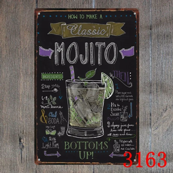 

Металлическая жестяная вывеска 20*30 см классическое mojito рецепта Декор Бар паб дома Винтаж ретро постер комиксы наклейка