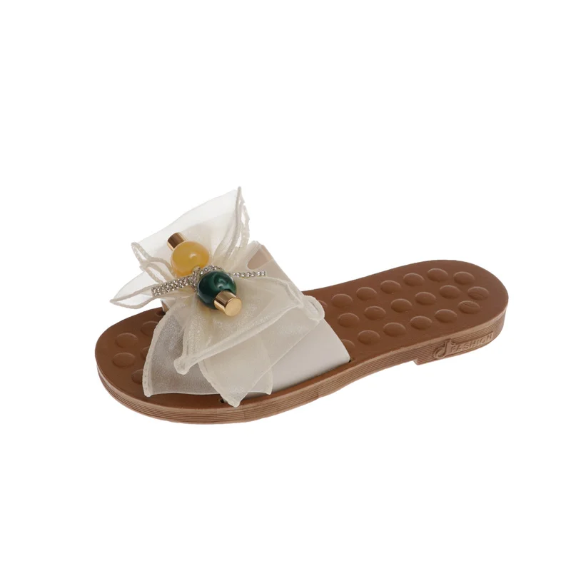 

Летние женские шлепанцы, модные шлепанцы с бантом, милые маленькие повседневные шлепанцы на плоской подошве, 2021