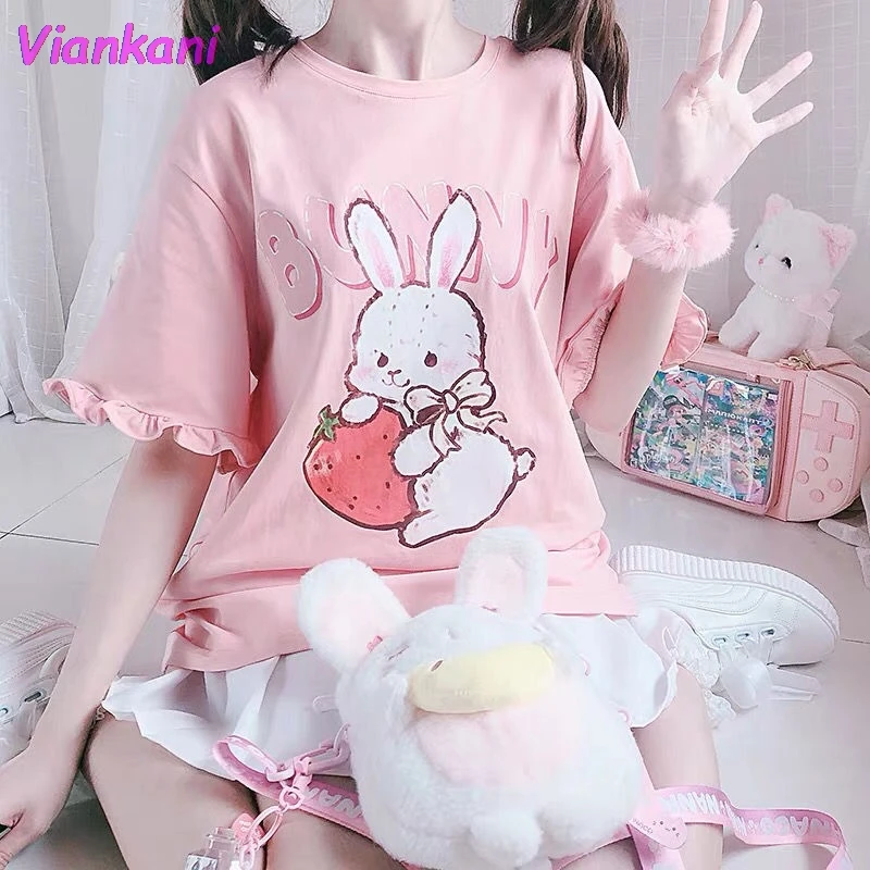 

Футболка женская розовая в стиле Харадзюку, милая мультяшная рубашка в стиле хип-хоп, уличная одежда с коротким рукавом, Повседневная Свобо...