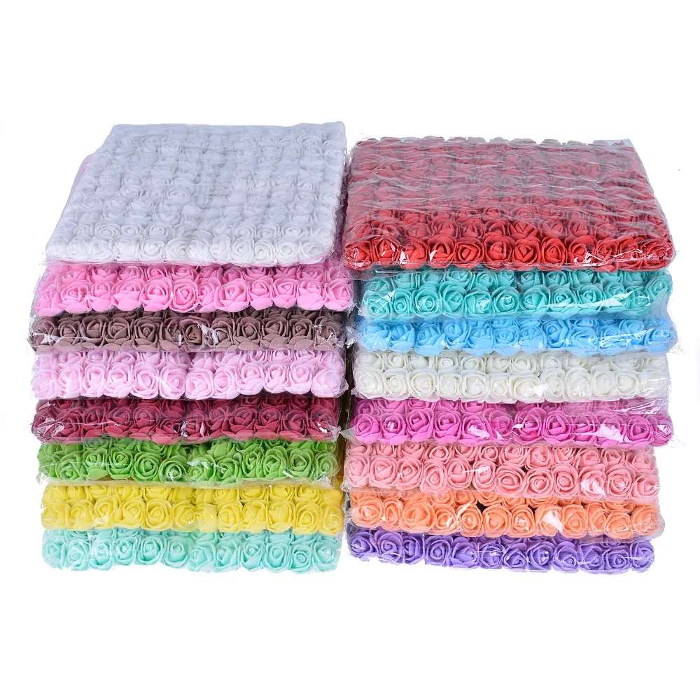 144 шт. 2 см мини пены розы Искусственные цветы Букет Многоцветный с цветочным