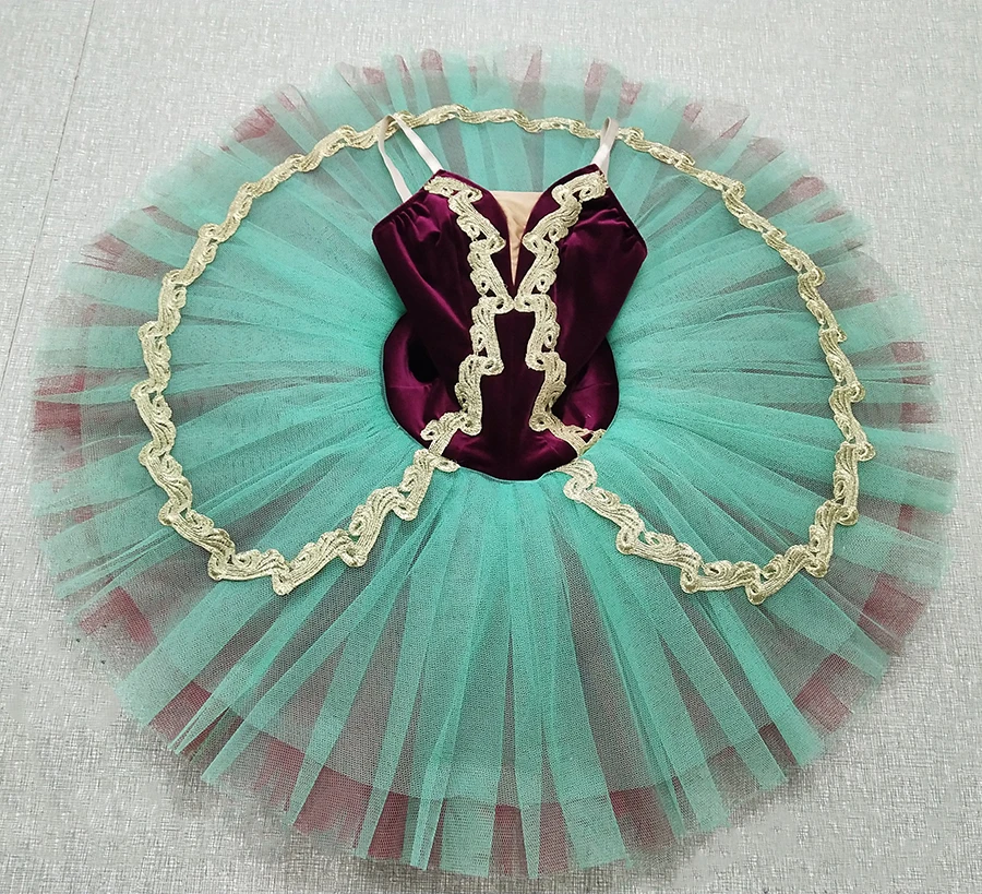 Бордовая и зеленая предпрофессиональная юбка пачка для девочек Peformance Ballerina Pancake