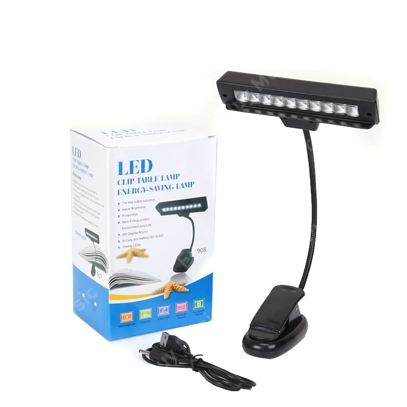 Clip on Book Light Rechargeable Reading Music Stand with Flexible Neck Battery Operated USB Bed Lamp | Спорт и развлечения