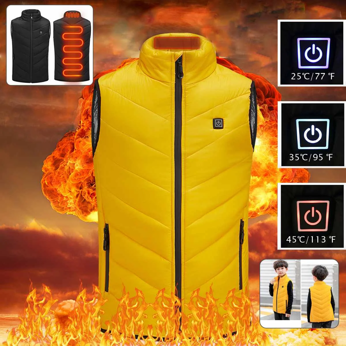 

USB Charging Children's Heated Vest Winter Jacket Teenagers Heated Vest Warm Running Outdoor Wear Safety Intelligent Keep Warm