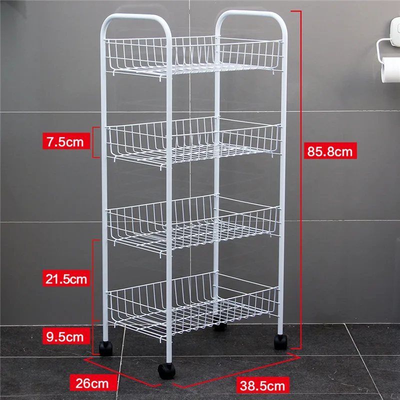 White 4-Tier ORZ 4 ярусный органайзер для хранения, стойка для кухни ванной комнаты, полка, металлическая тележка на колесиках, корзина для хранения продуктов, подставка, экономит место, держатель - Цвет: White 4-Tier
