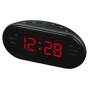 2019 new ac 220v 50hz amfm led clock electronic desktop alarm clock digital table radio gift home office supplies eu plug free global shipping