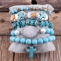 rh fashion bohemian jewelry accessory blue beaded bracelet charms multi stack bracelets sets for women gift dropship