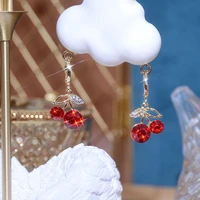 korea exquisite cute cherry design earrings red zircon ear stud elegant luxury charm for lady trendy delicate earrings pendant