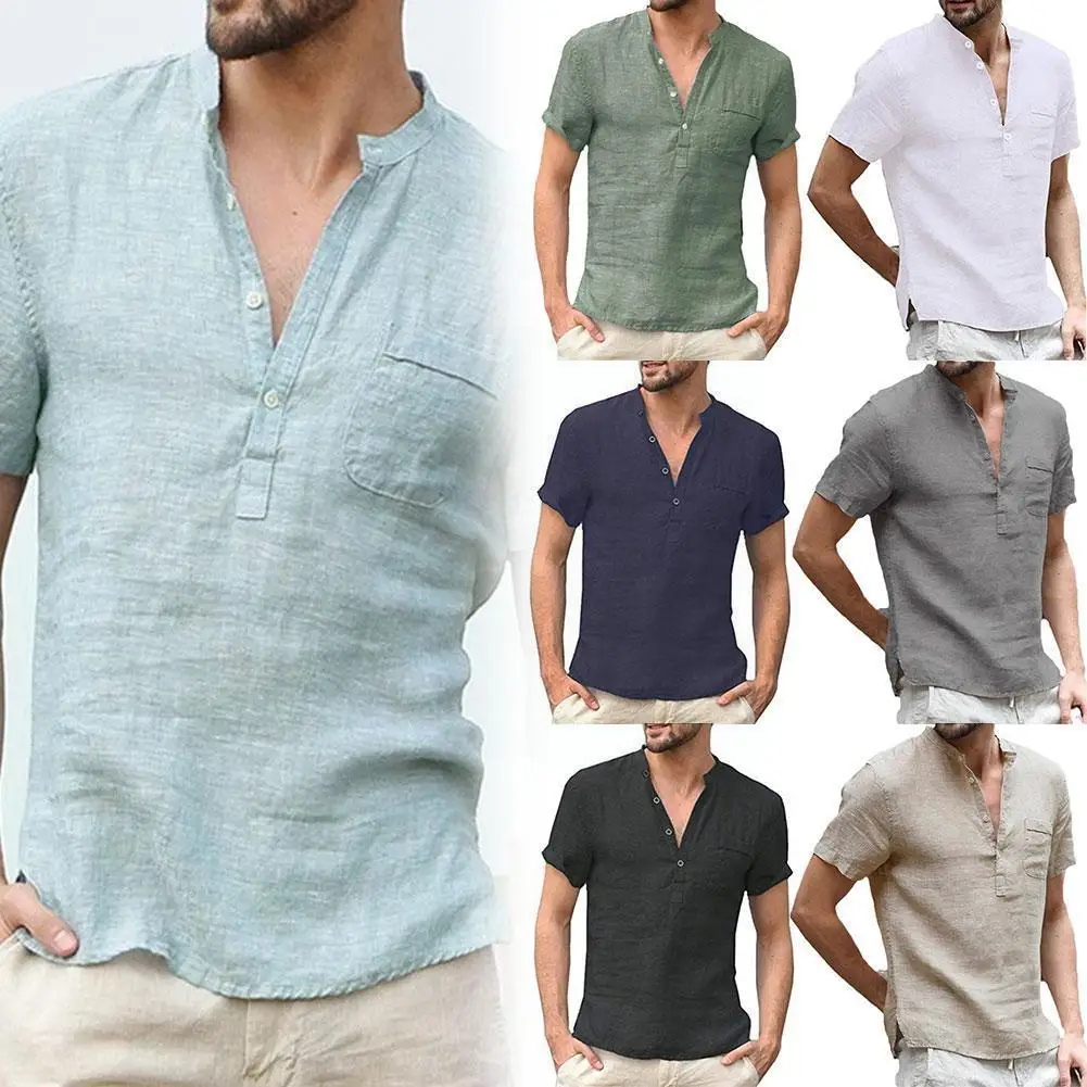 

2021 Summer New Men's Short-sleeved T-shirt Cotton Male T-shirt Casual S-3xl Breathable Shirt Led Linen And Men's Z5j6
