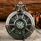 Часы-скелетоны в винтажном стиле для мужчин и женщин, карманные часы с ажурным дизайном с компасом, Черный Звездный круглый циферблат, антикварная подвеска, подарок в стиле ретро