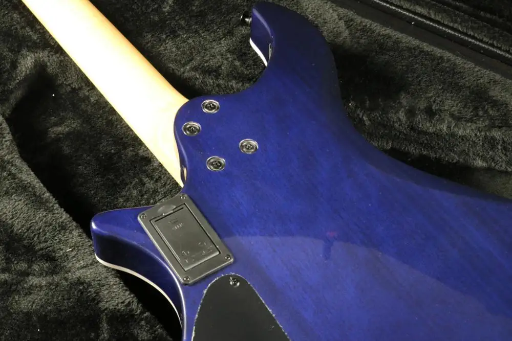Синяя полуакустическая Дека электрогитара без головки грифа покрытая кленом