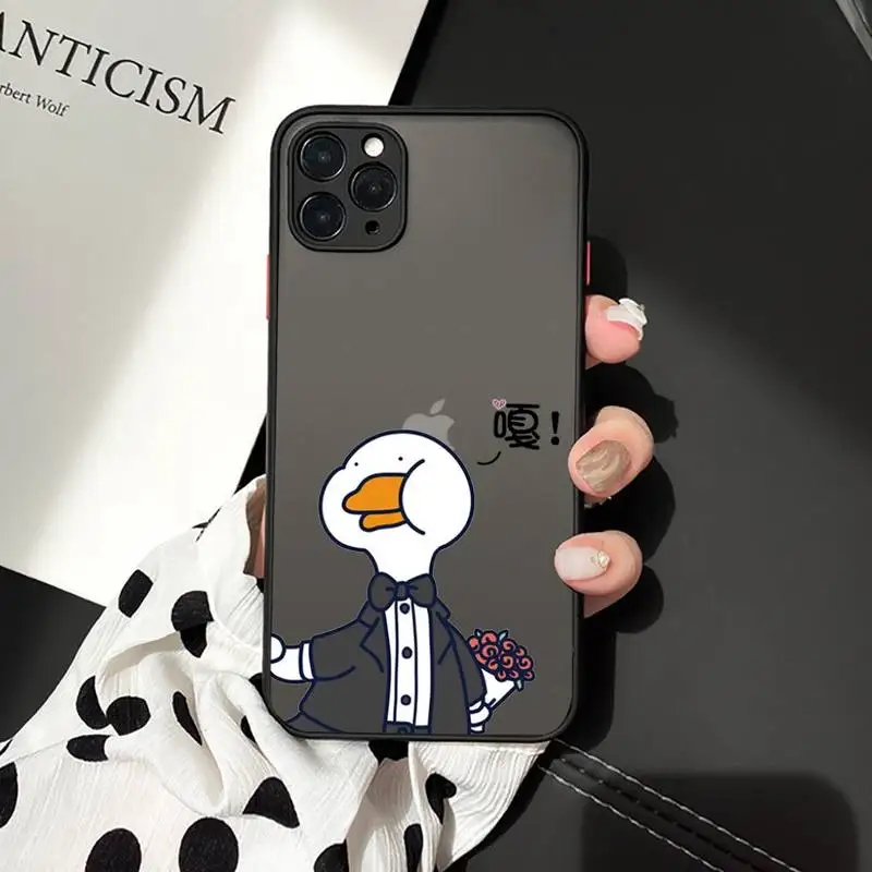 

Phone Case For iPhone 12 11 Mini Pro XR XS Max 7 8 Plus X Funny Creative Animal Duck Matte transparent cover