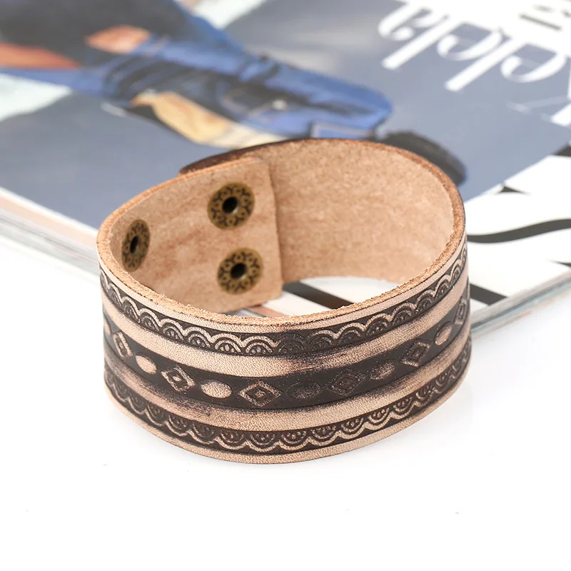 Браслет-манжета мужской из натуральной кожи широкий винтажный браслет воловьей