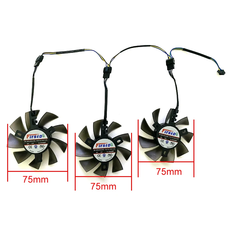 3 шт. 75 мм FD8015H12S FD7010H12S 4PIN 12V 0.35AMP RadeonVII охлаждающий вентилятор GPU для XFX AMD Radeon VII