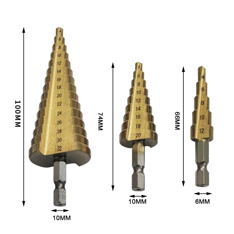 

Step Drill 4-32mm Coated Pagoda Shape Step Drill Bit HSS Shank Hole Drill Cone Drill Bit