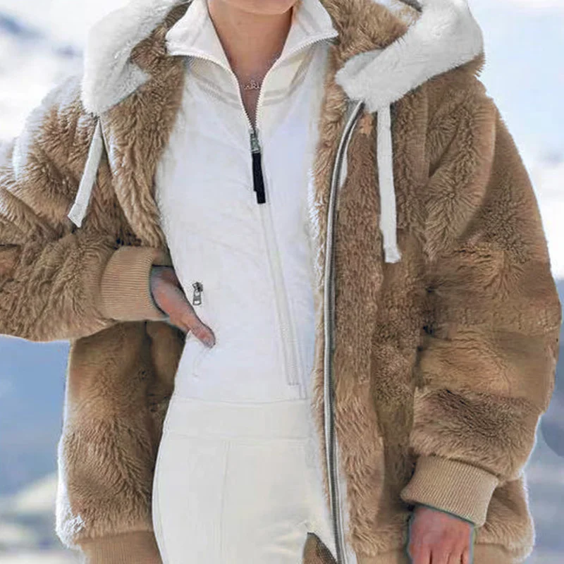 

5XL Plus Size 2021 Winter Fashion Women Stylish Hooded Solid Zipper Sweatshirt Fleece Warm Casual Hoodies Loose Outwear Coat