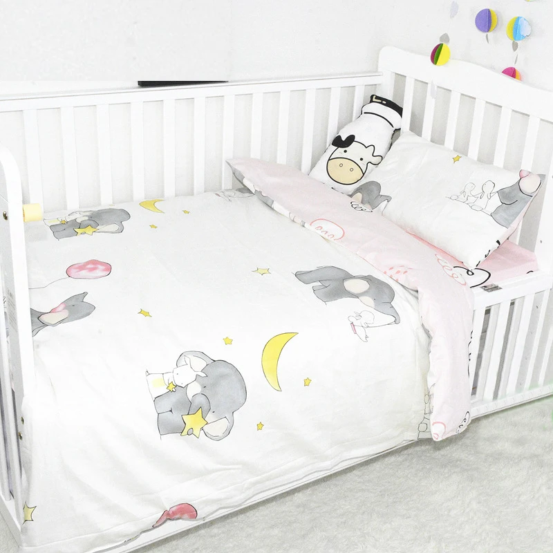 

3Pcs Cotton Crib Bed Linen Kit Cartoon Baby Bedding Set Includes Pillowcase Cover Sheet Duvet Bed Without Filler