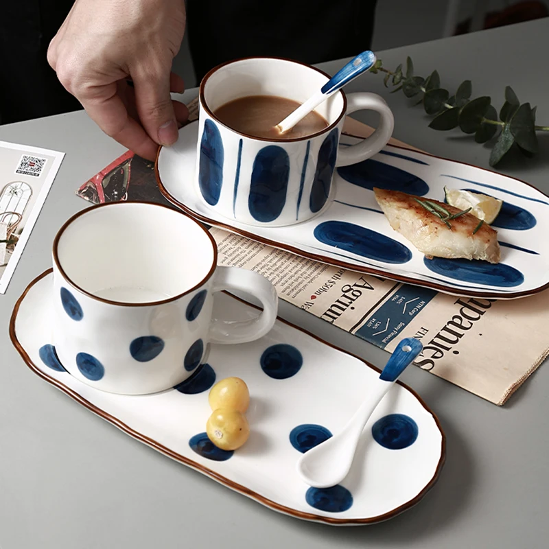 

Creative Ceramic Mugs Coffee Saucer Set Afternoon Tea Tableware Dessert Plate Household Tea Cup Breakfast Cups Saucer With Spoon