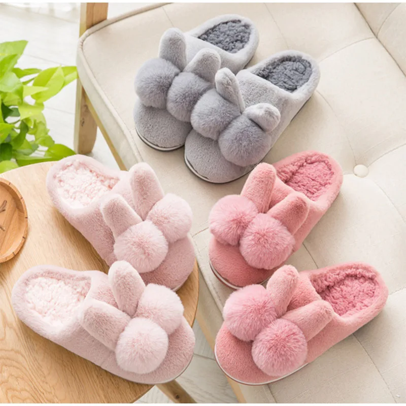 

Woman Winter Indoor Home Slippers Women Cute Plush Warm Furry Cotton House Shoes Ladies Flat Slip On Casual Platform Slippers