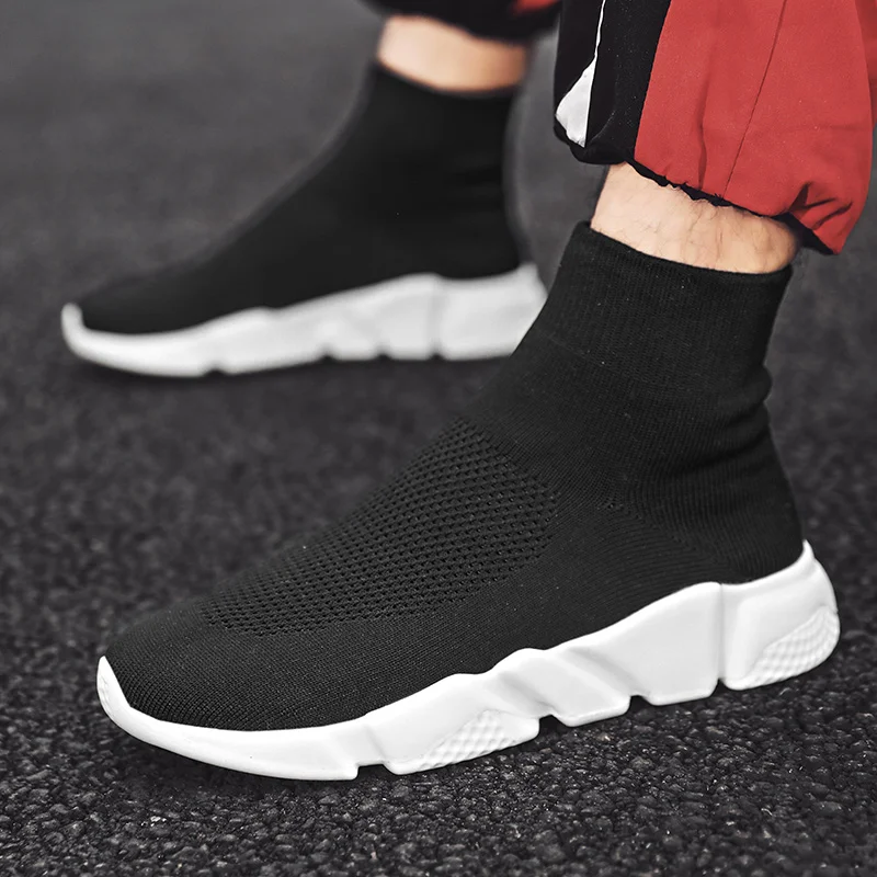 Мужские дышащие сетчатые кроссовки без шнуровки черные спортивные туфли большие