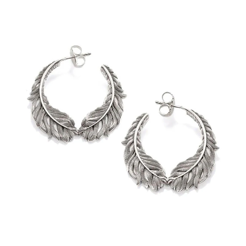 Feather Earring Creole Dots Beads Hoop Earrings for Women 925 Silver Fashion Bohemia High Quality Round Ear Jewelry Accessories Gifts Wholesale - Окраска металла: Feather Earring