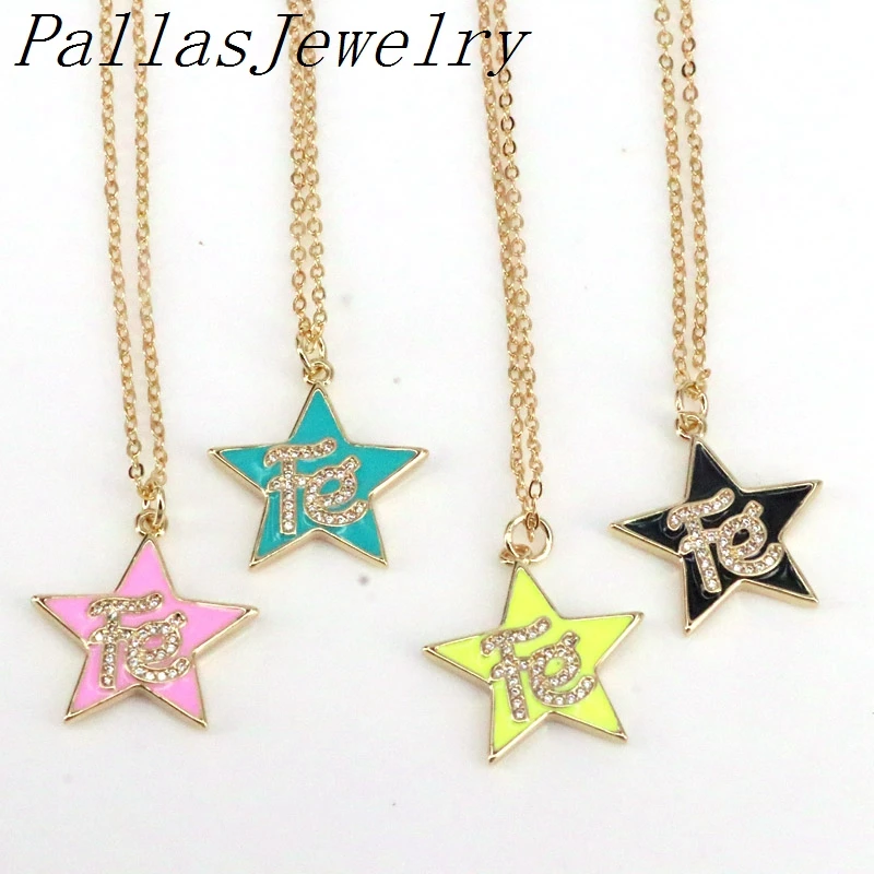 

10 шт. простой эмаль звезда ожерелье с подвеской для женщин модные золотые Цвет заявленное фирмой колье, ожерелье