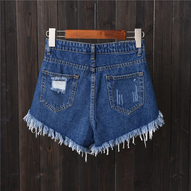 

Sexy Ripped Hole Tassel Denim Shorts Women Streetwear New Casual Bottoms Harajuku Pockets Fashion Female Mini Shorts