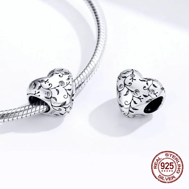 Винтажный браслет в форме сердца из стерлингового серебра 925 пробы с бусинами