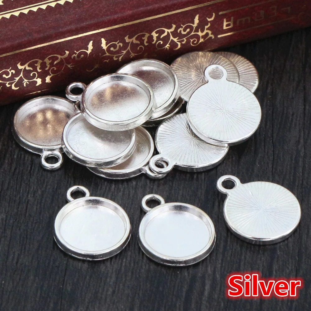 silver 50 шт., 8, 10 мм, внутренний размер, классический, 6 цветов, с покрытием, односторонний, одиночный, подвесной, простой стиль, кабошон, основа, установка, подвески - Цвет: silver