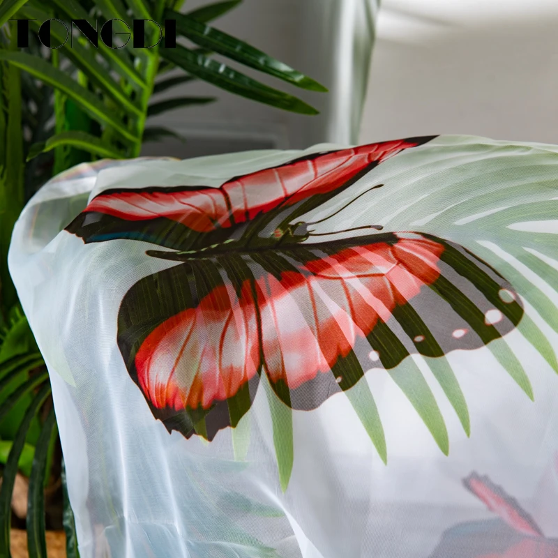 Цветная прозрачная занавеска TONGDI с принтом бабочки белое Тюлевое прозрачное