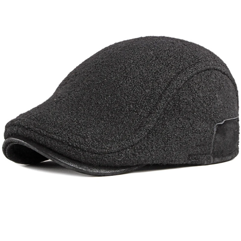 Beret Men Wool Hat Thick Warm Winter Hat for Men High Quality Ivy Newsboy Flat Cap Vintage Ear Flap Dad Hat Beret Cap Men