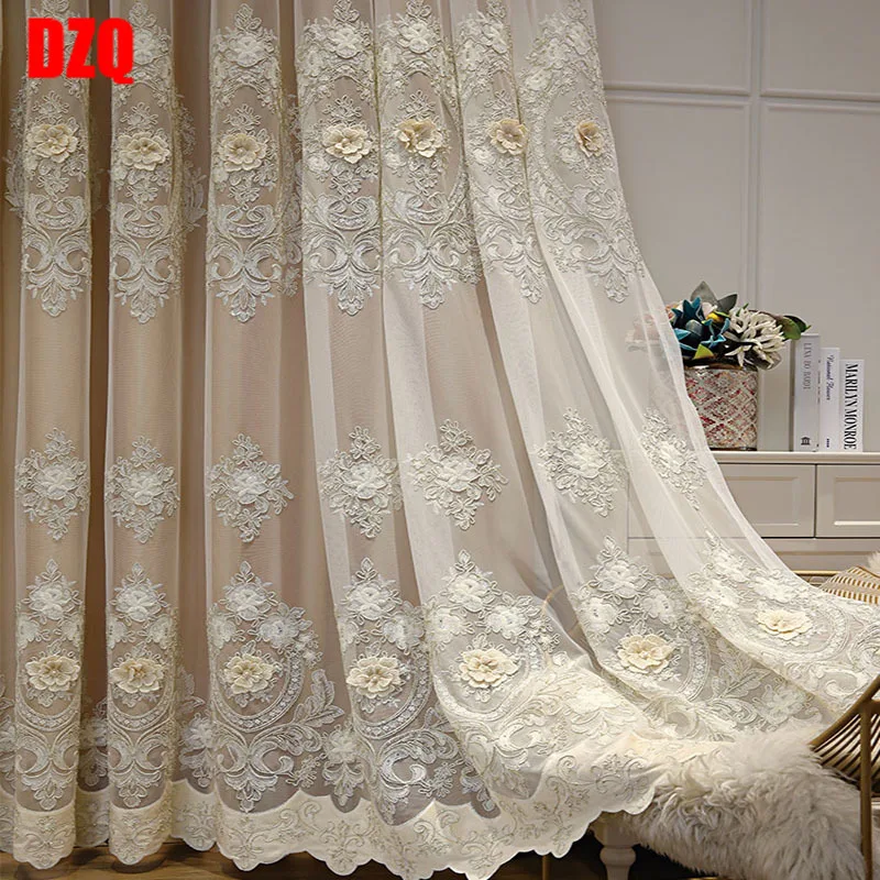 european luxury embroidered embossed tulle curtain high end imitation satin curtains for living room bedroom royal home decor4 free global shipping